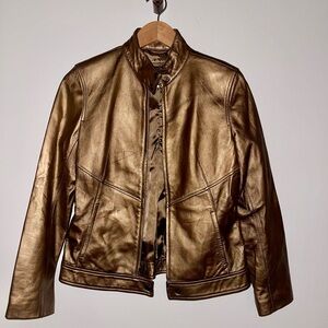 Made in Italy - Gold Metallic Leather Moto Style Jacket